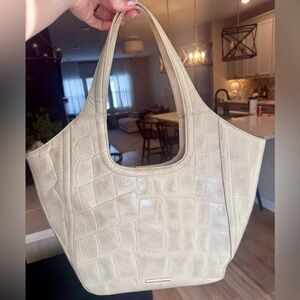 Brahmin Ivory Croc Embossed Leather Shoulder Hobo Bag